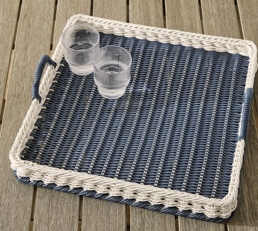 West Elm NEW NWT Ronny Outdoor Wicker Square Tray Blue White